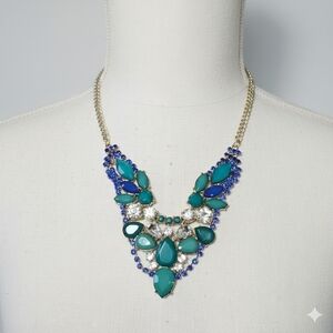 Best of Everything 16-18" Necklace Turquoise Teal Blue Crystal Gold Tone Vintage